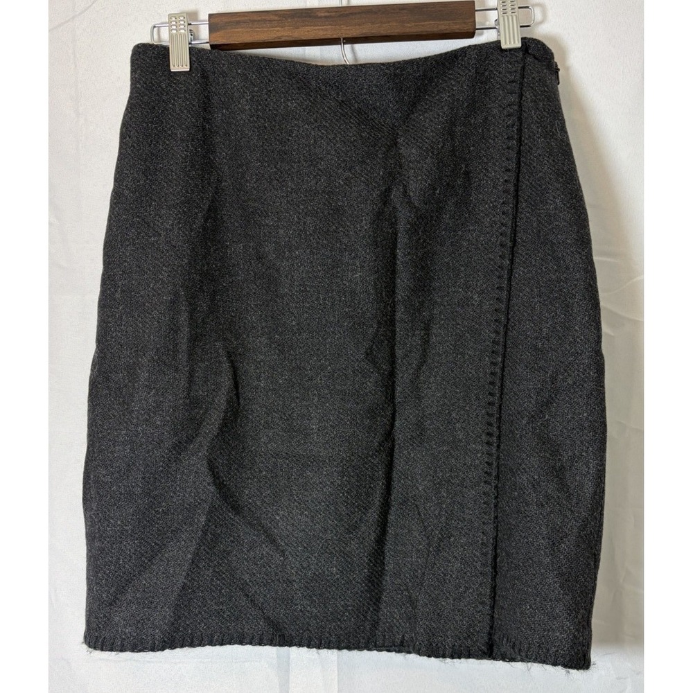 NWT Eddie Bauer Wrap Blanket Stitch Skirt Womens Sz 6 Charcoal Gray Side Zip